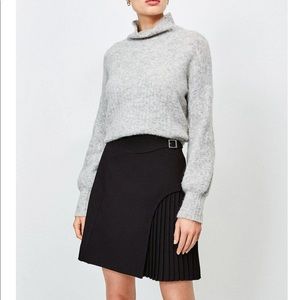 Black Karen Millen Pleated Buckle Skirt sz 12 NWT